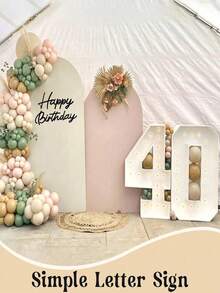 Happy Birthday Wooden Sign With White Painted Cutout Wooden Happy Birthday Letters Sign Vintage Rustic Birthday Party Decoration Backdrop Wall Photo Prop(Black) - Black - View 4