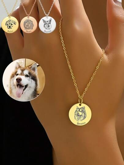 Collar conmemorativo personalizado de mascotas - Colgante circular grabado a mano con foto de mascota, regalo de joyería único para amantes de perros y gatos, recuerdo festivo para amantes de los animales. Ornamental, grabado, acero inoxidable, elegante, de moda, colorido, vintage, lindo, compacto, adorable, personalizado, único, personalizado, mascotas, familia, amigos, amantes de las mascotas para aniversarios, para cumpleaños