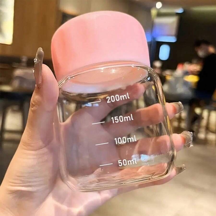 1pc Mini Glass Drinking Cup, Portable Coffee/Milk Cup, High Aesthetic Fat Cup, Cute Cups - Multicolor - View 1