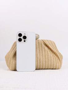 Tropiscape Handmade-Style Woven Straw Clutch - Summer Beach Bag & Wedding Purse, Perfect Mother's Day Gift With Unique Buckle Vacay Vibes Vacation Relax Beach Autumn Winter Gifts - Multicolor - View 7