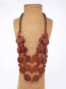 手工木珠项链，夸张波西米亚风格，复古个性配饰 - 彩色 - 查看 2