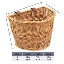 Cesta delantera de bicicleta de mimbre para mujeres y hombres, cesta de bicicleta tejida a mano, cesta delantera desmontable de mimbre para manillar de bicicleta. Se adapta a la mayoría de las bicicletas, bicicletas de paseo, bicicletas eléctricas, bicicletas de carretera, contenedor de almacenamiento para el manillar con 2 correas ajustables. - Marrón - Ver 2