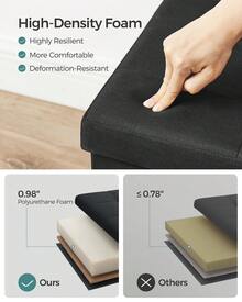 SONGMICS Bộ sưu tập - Ghế đôn gấp gọn 43 inch, Ghế đôn để chân, Ghế dài cuối giường, Rương đựng đồ, Tải trọng 660 lb, Dùng cho phòng khách, phòng ngủ, lối vào, Mực đen, Lưu trữ ký túc xá trở lại trường - Mực đen - Xem 5