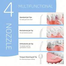电动牙线器，便携式冲牙器，3种模式，4个喷嘴，无线USB充电，800mAh电池，旅行、居家皆宜，适用于牙套护理和口腔健康，是节日送礼佳品。