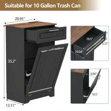 Single 10 Gallon Tilt Out Trash Can Cabinet, Wooden Hidden Garbage Can Holder With Storage Drawers For Kitchen And Dining Room, Laundry Hamper Cabinet For Bathroom, Black - Black - View 2