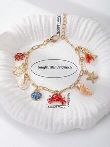 1 Stück Armband mit Seestern-, Muschelschalen- und Sardinen-Charm für Damen, Sommer Urlaubsstrand Schmuck, Geschenk für Frauen
