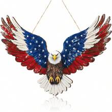 Letrero colgante de puerta para el 4 de julio, decoración del Día de la Independencia patriótico con gancho de madera, señal de madera estilo campestre americano para pared, entrada, porche delantero o exterior (Águila) - Multicolor - Ver 8