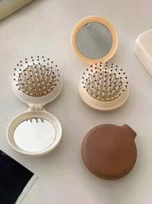 1pc Folding Travel Mirror Hair Brush Round Folding Pocket Size Hair Brush Mini Hair Comb Compact Travel Size Hair Massage Comb For Women Girls Travel Essentials Travel Accessories Make Up Accessories Travel Essentials For Beach Summer Vacation Back To School Body Care For Travel, Outdoor, Sport, Office, School Boy Valentine Heart Valentine