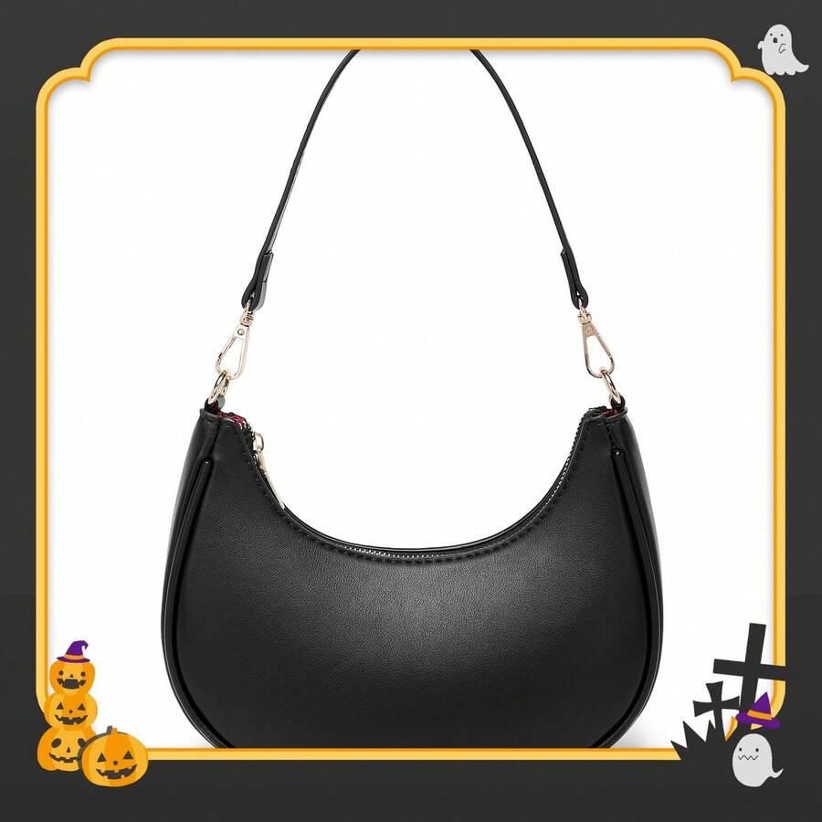 Crescent Shoulder Bags For Women Tote Handbag Under The Arm Purses Mini Clutch Purse With Zipper Closure - 黑色 - 查看 1