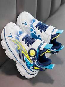 1 Pair Teen' Thick-Sole Casual Sneakers, Adjustable Hook & Loop Closure For Easy On/Off, Contrast Color Upper, Outsole, Athletic Shoes For Students