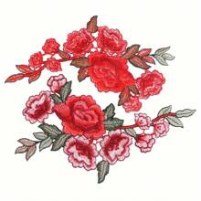 1 paio (2 pezzi) Set di Applicazioni ricamate a fiori rosso brillante, Applicazioni in tessuto da cucire per jeans, cappelli e borse - Adesivi in tessuto eleganti con disegni floreali dettagliati