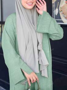 Robe longue ajustée élégante à col rond et manches longues unie pour un port quotidien, Kaftan modeste