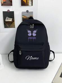 Mochila de fitness personalizable para la vuelta al colegio con nombre o saludo festivo. Nuevo artículo para la vuelta al colegio, casual y versátil, con estampado de mariposa lindo, material de cremallera de nailon. Puedes personalizar el nombre, la letra, el número de la suerte, etc. Se puede regalar como regalo de cumpleaños a la hija de un amigo, o como bolsa conmemorativa, regalo, regalo de aniversario. - Texto 1 - Ver 13