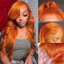 Orange Ginger Lace Front Wigs Human Hair Body Wave 13x4 HD Lace Frontal Wig Colored Brazilian Hair Wig 4x13 Transparent Lace 350# Wig - S350 - 查看 8