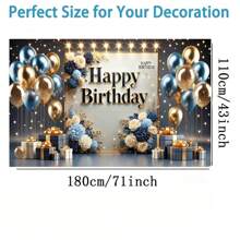 Happy Birthday Party Banner, Decorated With Balloons, Flowers And Gift Boxes, Made Of Polyester Fiber, Party Decor Photography Studio Prop Tapestry Room Decor Flag Birthday Decorations Party Decorations