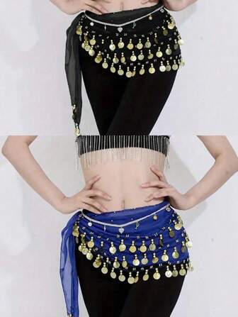 1pc Belly Dance Waist Chain Outfit, Metal Mesh Waist Skirt Band Body Decor, Coin Waist Wrap Belt For Dance, Bohemian Style