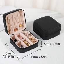 Portable Jewelry Box Anti-Oxidation Travel Zipper Storage Case, PU Leather Lining Suitable For Earrings, Rings, Necklaces Jewelry Storage