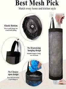 1/2pcs Garbage Bag Storage Hanging Bag, Wall-Mounted Drawstring Shoe Storage Bag, Kitchen Plastic Bag Organizer, Woven Mesh Bag,Plastic Bag Holder With Hanging Net Storage And School Supplies School Accessories Back To School University Students Organizer