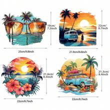 1 pieza/4 piezas Calcomanía de transferencia térmica con estampado de árbol de palma, playa, flor y puesta de sol para mochila, camiseta, chaqueta, cortina, decoración de mantel. Alta elasticidad, lavable y resistente a la decoloración.