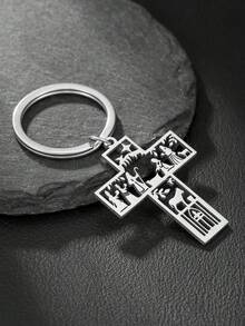 1pc Hollow Cross Baptism Charm Keychain - Silver - View 7