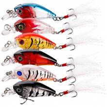 SOUGAYILANG Naluci de pescuit 4g 6 culori Momeală tare artificială Minnow cu ochi 3D, pentru Bas Somn Stiuca Biban Topwater Bass Momeală, Ideală pentru cadouri de obiecte de pescuit de apă dulce