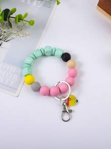 1 Stück bunter perlenbesetzter "TEACH" Buchstabe Silber Schlüsselanhänger, niedlicher kleiner Herz Acryl Anhänger Armband, Rucksack Hängeornament, Geschenk für Lehrer und Studenten Auto Accessoires Taschenbaumler