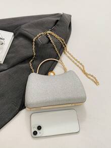 Women's Metal Handbag, Fashionable Shiny Chain Shoulder Party Purse - Silver - View 7