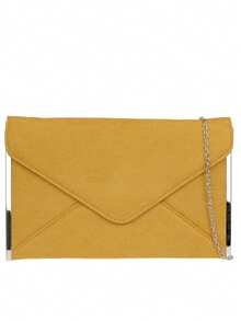Girly Handbags Womens Faux Suede Plain Clutch Bag - Mustard Yellow - View 2