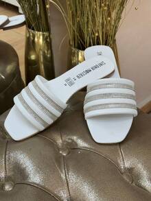 sandalias planas para dama    Elegante  Brillante  Diamante de imitación      Fiesta  Boda  Oficina  para cualquier temporada - Blanco - Ver 2