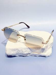 1 pieza Gafas sin marco de estilo retro geométrico bohemio, de moda y versátil para conducir, fiestas, acampar, la playa, adecuado para varias ocasiones, elegante estilo occidental Y2K para vacaciones de verano en la playa, al aire libre, viajes