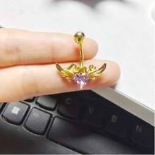Rhinestone & Cubic Zirconia Wing Decorated 'LOVE' Letter Navel Ring, Piercing Jewelry - Multicolor - View 27