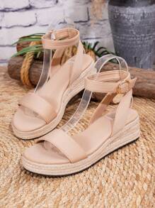 Women's Platform Wedge Sandals, Women's Sandals, Women's Shoes, Platform Sandals, Straw Rope, Slides, Real Leather, Suitable For All Seasons Wear, Vacation, Party, Casual, Beach