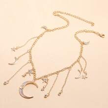 قلادة معلق بتصميم بسيط عصري بشكل نجوم وقمر وشمس، سلسلة أحادية الطبقات مناسبة للنساء للارتداء اليومي والمناسبات، إكسسوار قلادة متعدد الاستخدامات هدية