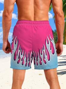 Pantalones cortos para hombre con estampado gráfico de fuego y letras "NEW YORK", con cordón y bolsillos, informales y aptos para el verano, el street style y el deporte, estilo hawaiano