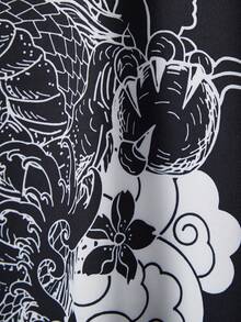 Chinese Style Retro Improved Hanfu Dragon Robe Print Cover Up, Loose Beach Cover Up Kimono Robe For Summer - Black - View 6