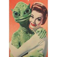 1pc /3PCS Wall Arts Posters Optinal Frame Pop UFO UFO Alien Drink Coffee Art Print Poster Cow Canvas Print Print Vintage Sci-Fi Wall Art Funny Home Decor