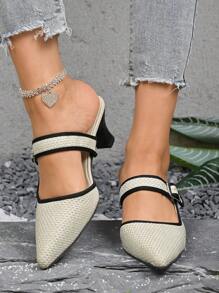 Women's High Heel Sandals, Solid Color Summer Pointed Toe Breathable Fabric Fashion High Heel Dress Shoes