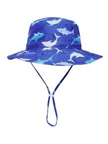 1pc Kids Sun Protection Bucket Hat With Windproof Rope, Simple Solid Color Or Cartoon Print Design, Thin Breathable Bucket Hat, Beach Hat And Bucket Hat Suitable For Daily Travel
