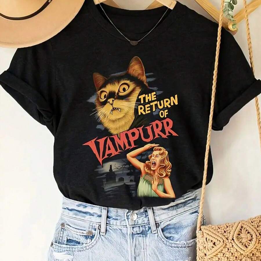 Unisex Cotton The Return Of Vampurr T-Shirt Shirt - màu đen - Xem 1