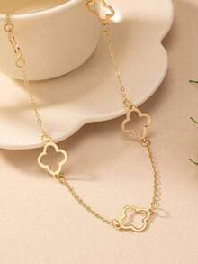 1pc Hollow Flower Chain Necklace, Cross-Border European & American Style - Gold - View 3