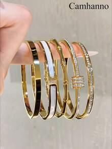 1 pieza elegante y exquisita pulsera de acero inoxidable para regalos de amigos - Dorado - Ver 2