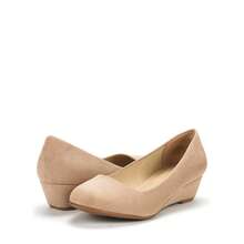 Women's Mid Wedge Heel Pumps Closed Toe Slip-On Elegant Comfortable Casual Shoes - Màu be - Xem 8