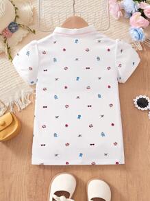Polo informal para niña con estampado de oso y fresa, elegante y lindo, top de manga corta para niña preadolescente, moda de verano