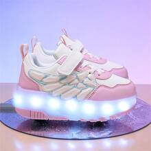 LED 4-Wheel Rollerskate With Flashing Lights & Wings Decor, TPR Detachable Wheels, Quick Gliding & Walking, Sports Shoes For Boys & Girls, All Season - Pink - View 7