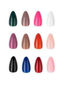 288pcs Medium Almond Press On Nails, 12 Solid Color Glossy Acrylic Fake Nails Full Cover Nail Tips, False Nails For Nail Art Decoration Diy,Pink Nails,Red Nails,Black Nails,Spring And Summer Nail Art