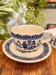 1 套陶瓷咖啡杯碟，创意复古陶瓷杯盘，法式下午茶杯，甜点盘，家用餐桌餐盘，蛋糕盘，牛排和意大利面盘 - 彩色 - 查看 9