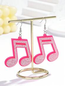1 Pair Pink Eighth Note & Pentagram Acrylic Dangle Earrings, Shiny Cute Classic Fashion Jewelry For Women - Multicolor - View 12