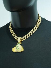 1pc Fashionable Hip Hop Style Dollar $ Symbol Pouch Pendant Necklace, Rap Music Inspired Accessories For Men