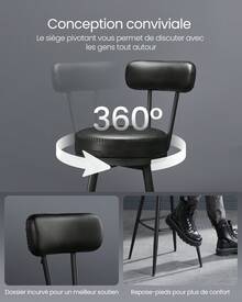 VASAGLE EKHO Collection - Tabouret de Bar, Lot de 2, Chaise de Cuisine, Siège Rembourré, PU avec Coutures, Style Moderne Mi-siècle, Hauteur 65 cm, pour Cuisine, Bar, Noir - Noir - Voir 6