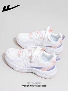 WARRIOR Women's Lace Up Design Skateboard Sneakers, Low-Top Casual Outdoor Flat Breathable Slip-On Shoes, Versatile Summer Lightweight Skateboard Inspired Fashion Comfortable Canvas Sneakers, Thick Sole Canvas Athletic Shoes For Streetwear - White Powder Purple - View 3